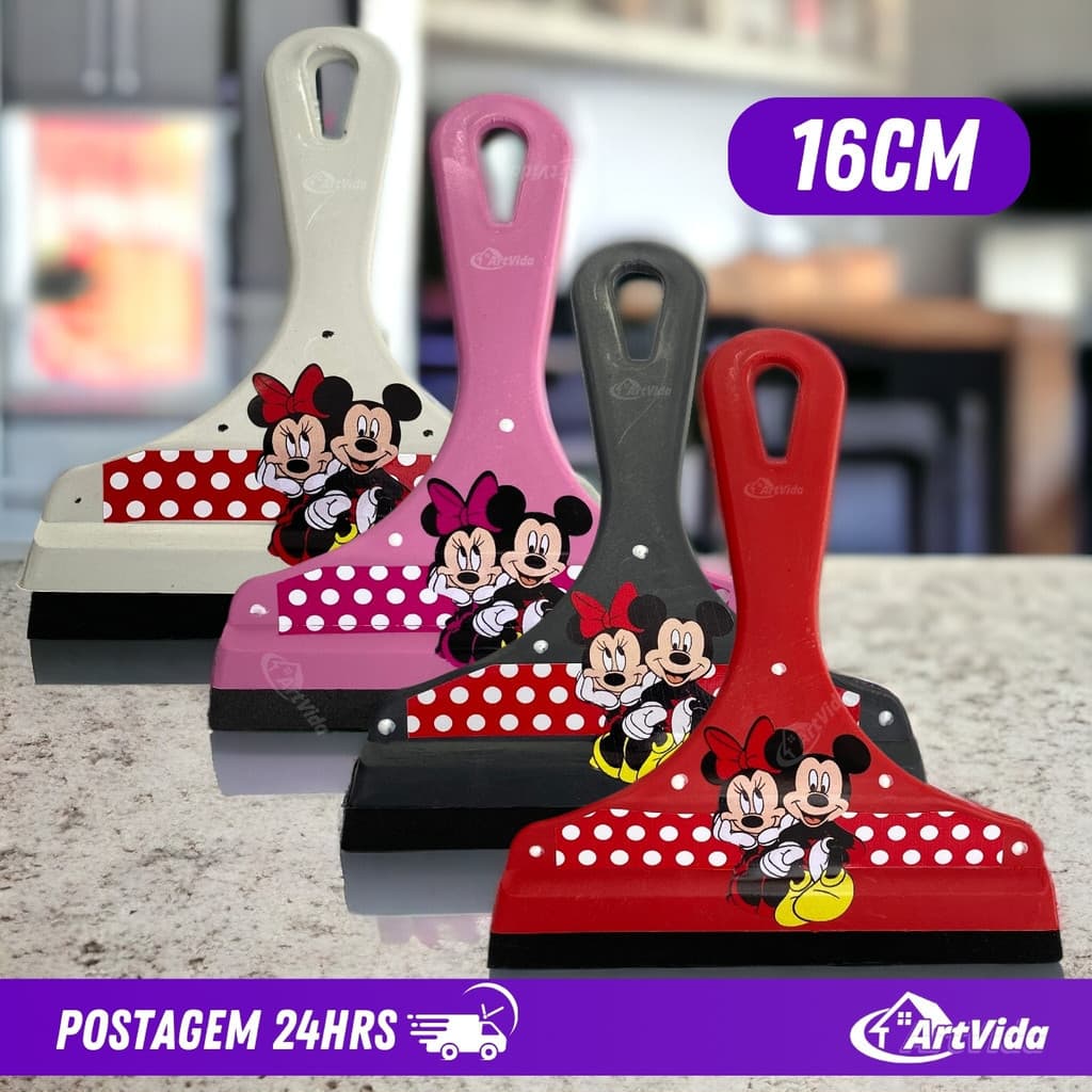 Rodinho de Pia Decorado Mickey Minnie Plástico EVA 16cm Preto Branco Vermelho Rosa - ArtVida