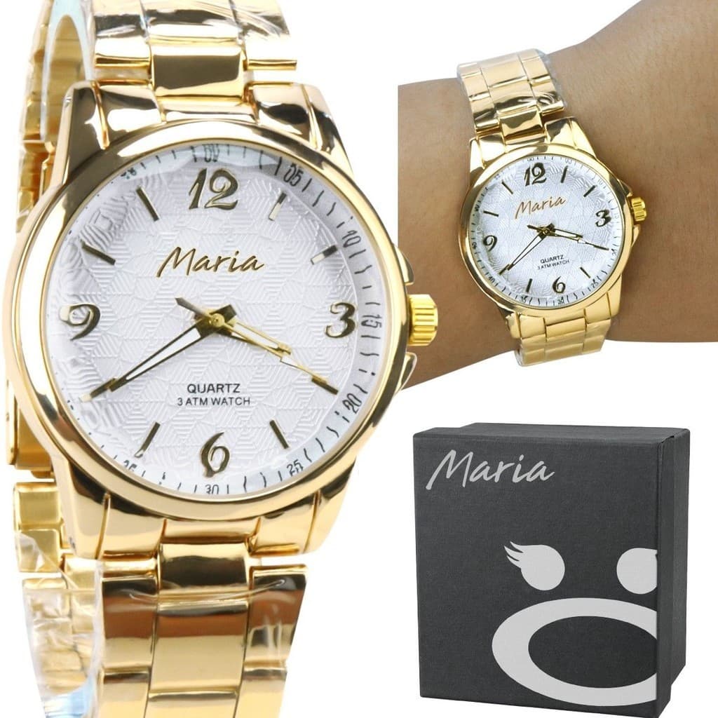 Relogio feminino dourado aço inox + caixa dourado original casual analogico social presente moda