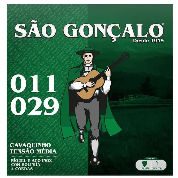ENCORDOAMENTO CAVACO SÃO GONÇALO NÍQUEL COM BOLINHA TENSÃO MÉDIA  JOGO DE CORDA CAVAQUINHO EXTRA 3° SOL+PALHETA