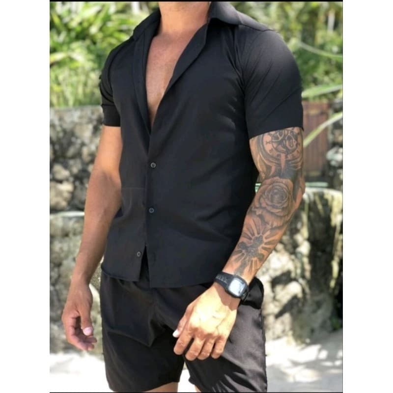 Conjunto Camiseta e Short Masculino Lisa Viscose Tecido Fresco