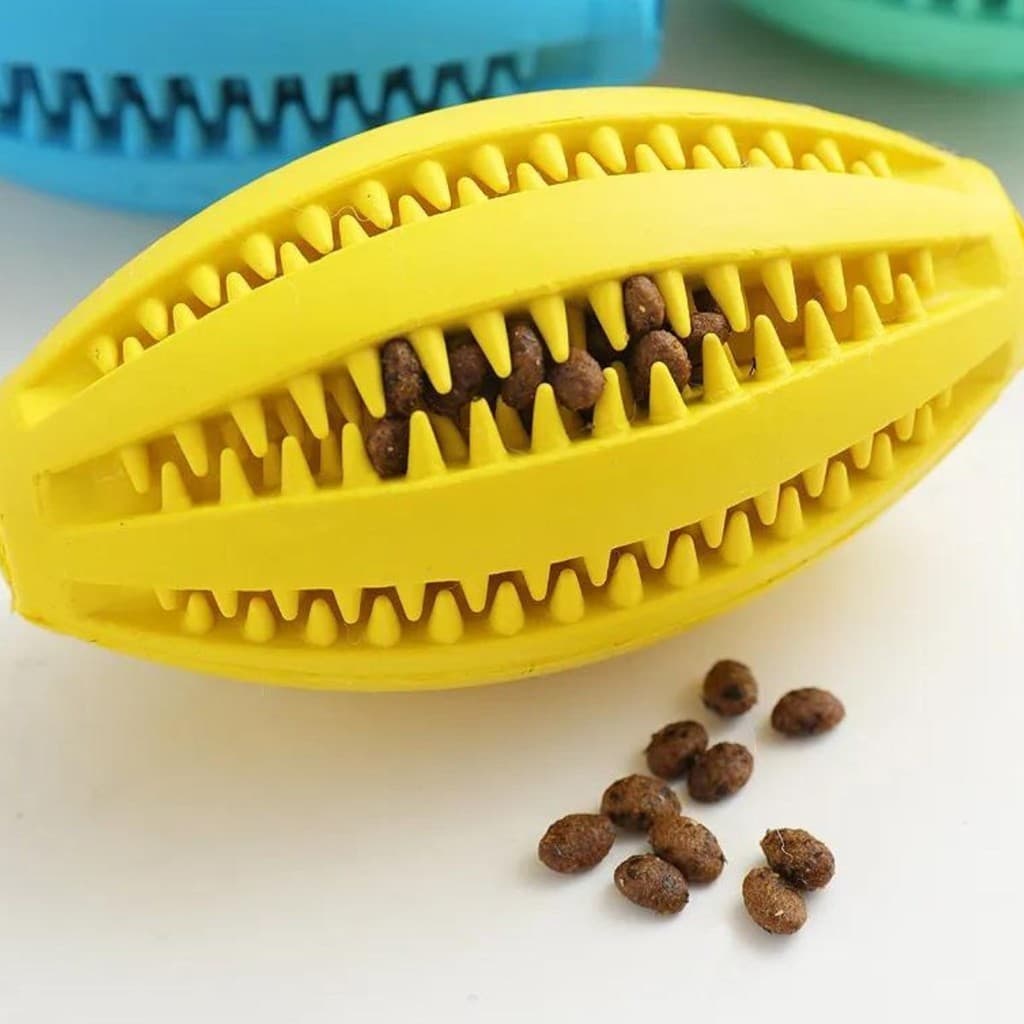 Bola Interativa Oval Brinquedo para Cachorro Pet Bolinha Pestiqueira Porta Ração Borracha 10cm