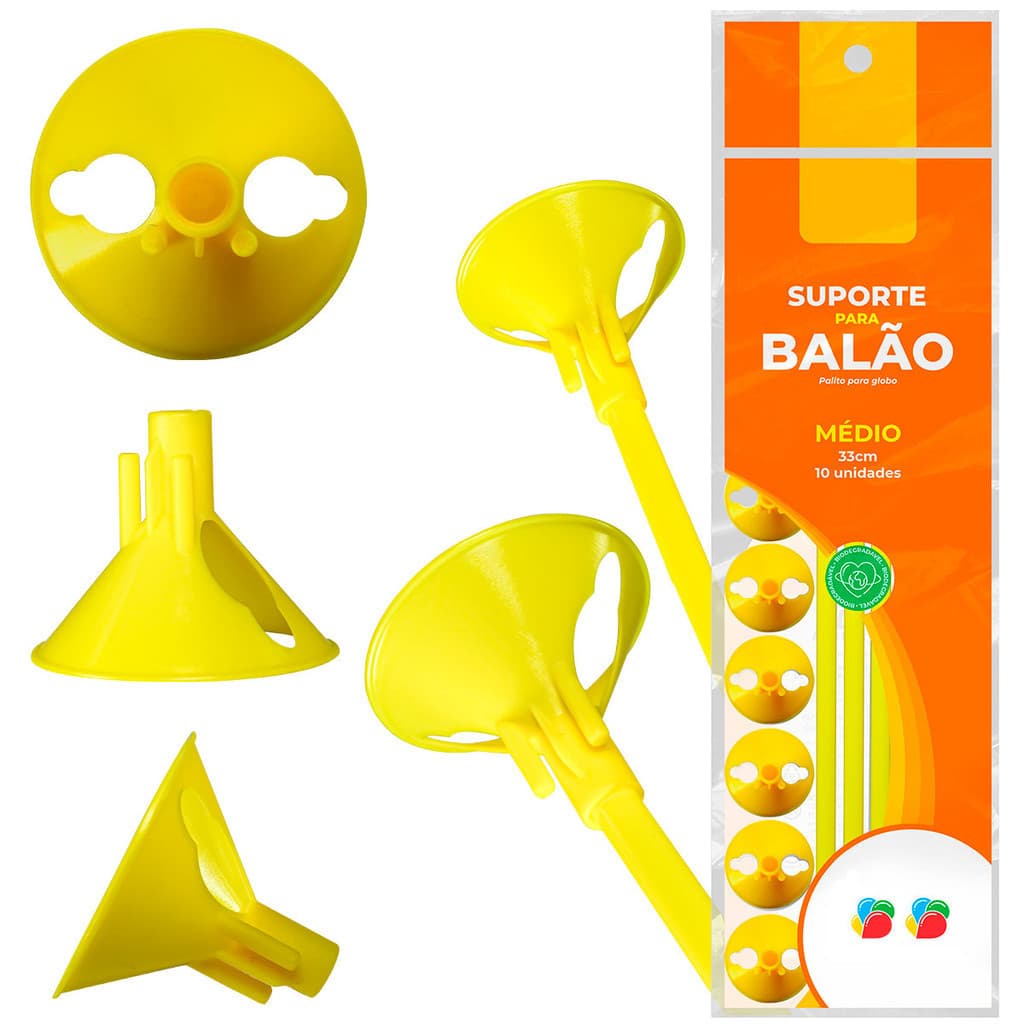 Suporte Vareta Haste Pega Balão/bexiga Amarelo 33cm - 10und