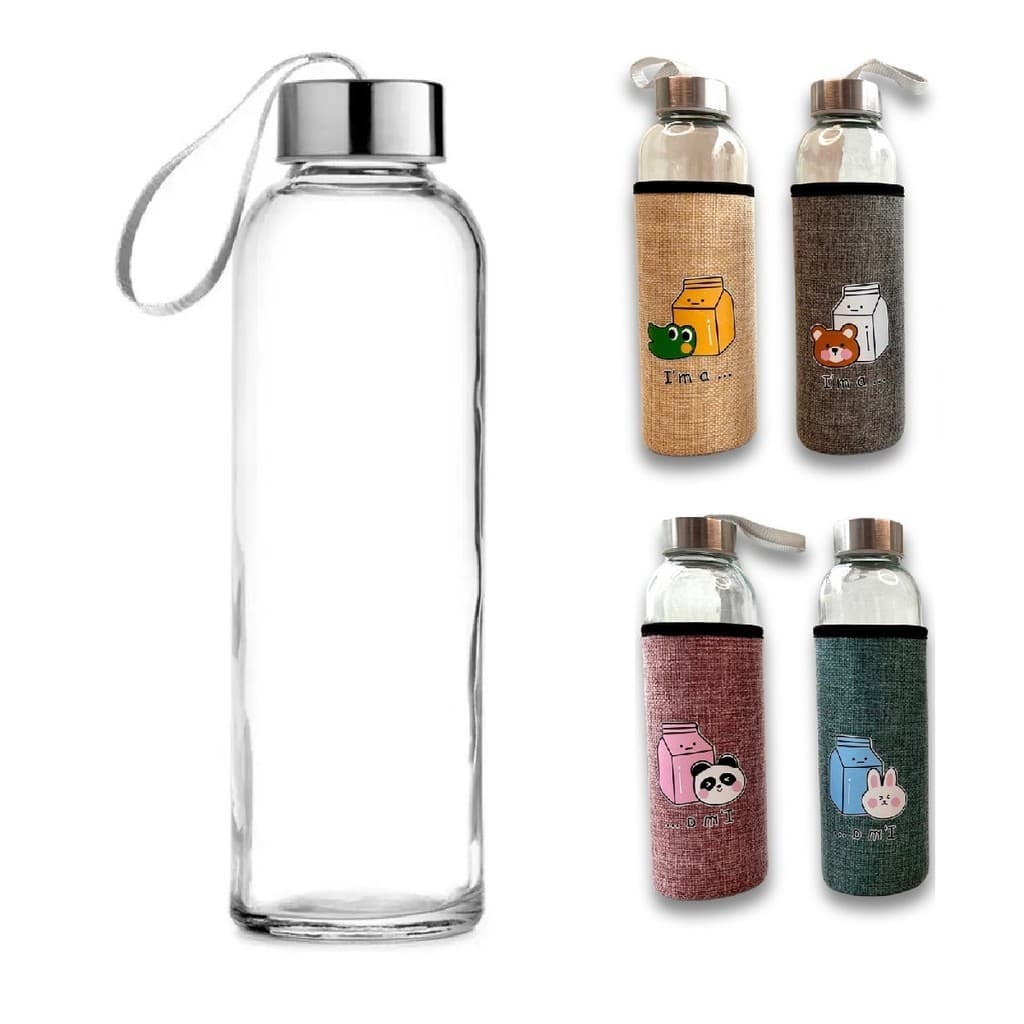 Garrafa Vidro com Alça 400ml Academia Não Vaza + Capinha