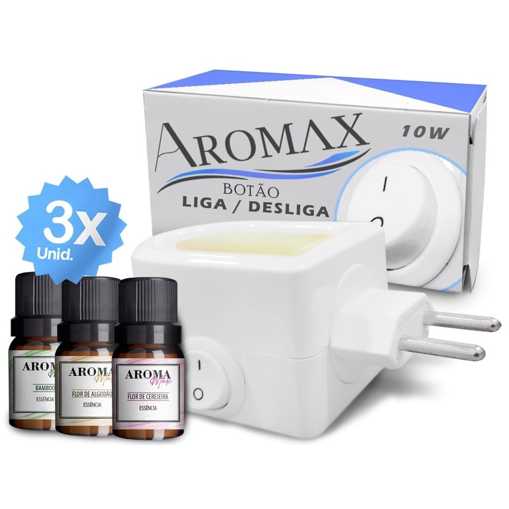 Kit Difusor De Tomada Bivolt Eletrico + 3 Essencias 10ml Mais Cheirosas Casa Aroma Duradouro
