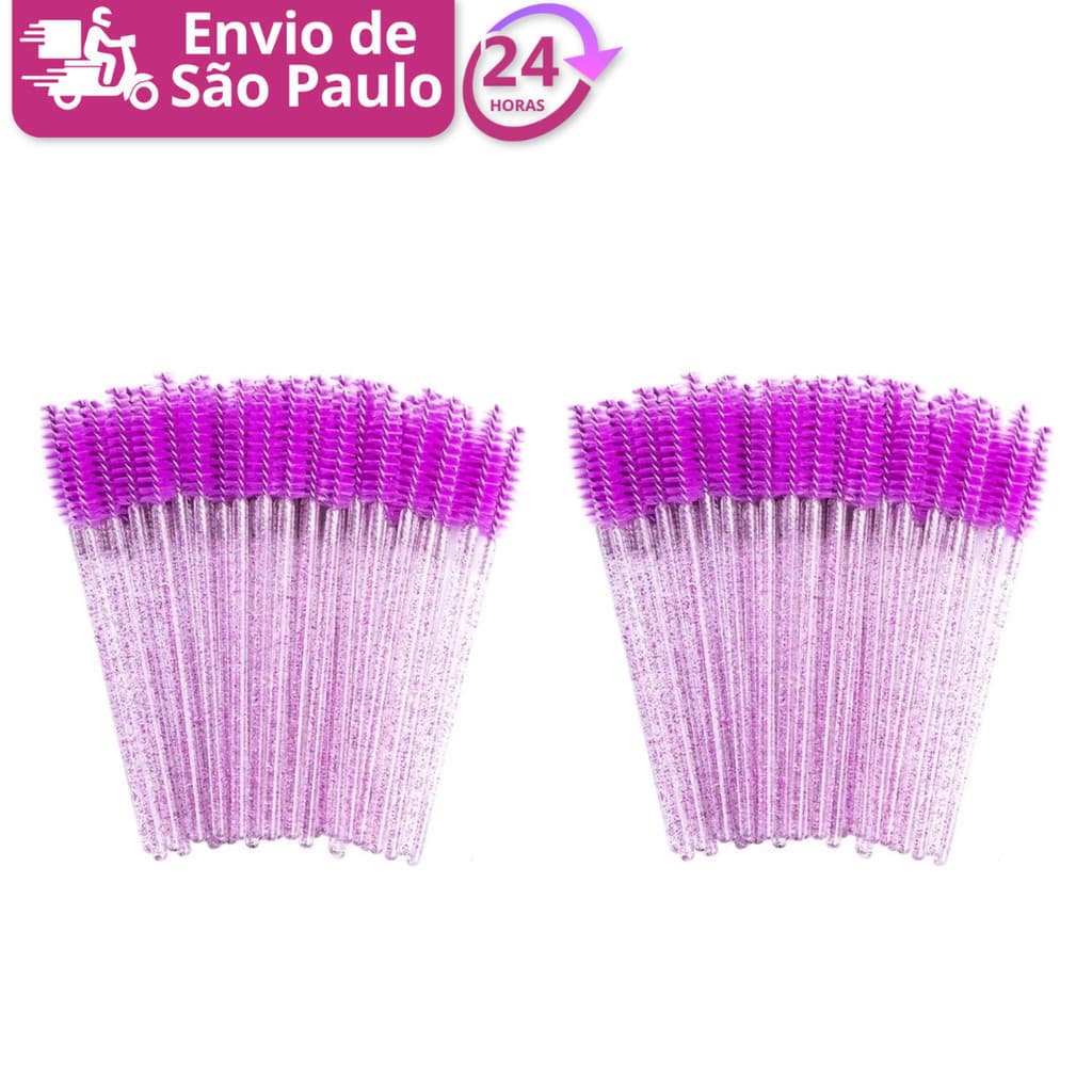 Kit 100 Escovinha De Cílios E Sobrancelha Glitter Para Extensão Alongamento Descartável Envio Rapido
