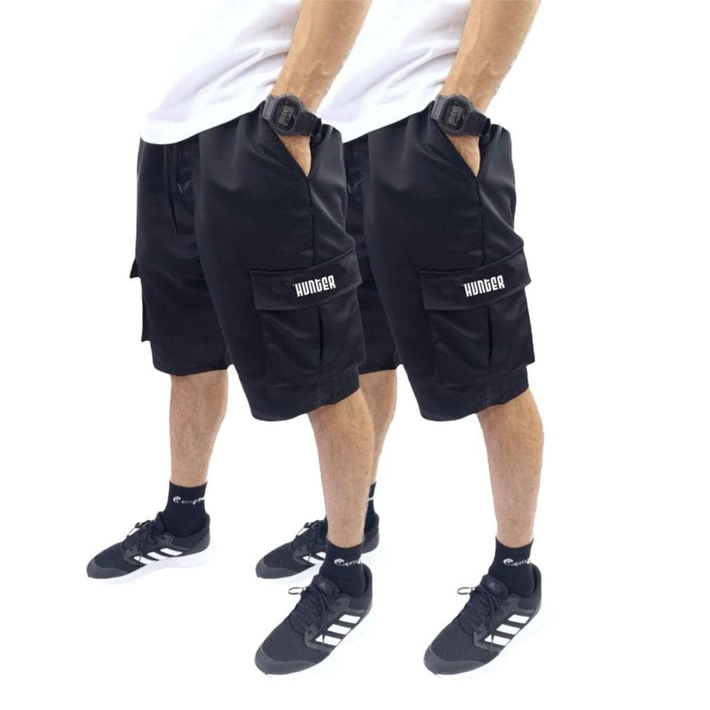 Kit 2 Bermudas Cargo Corta Vento Verão Masculina 5 Bolsos Skate