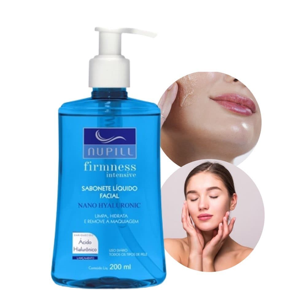 Kit Sabonete Líquido Facial  Água Micelar Nano Hyaluronic Nupill e Algodão Ricca 70un