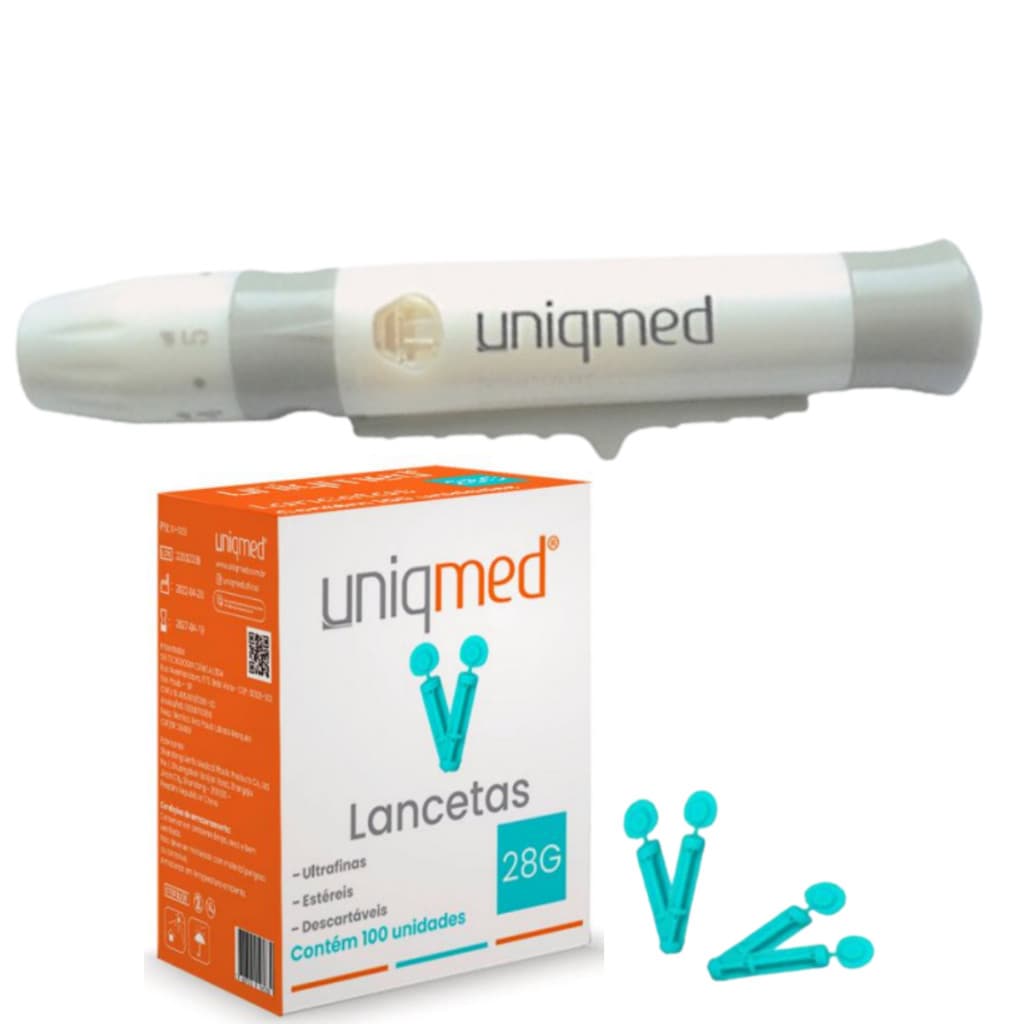 Caneta Lancetador Universal  + 100 Lancetas Uniqmed Indolor