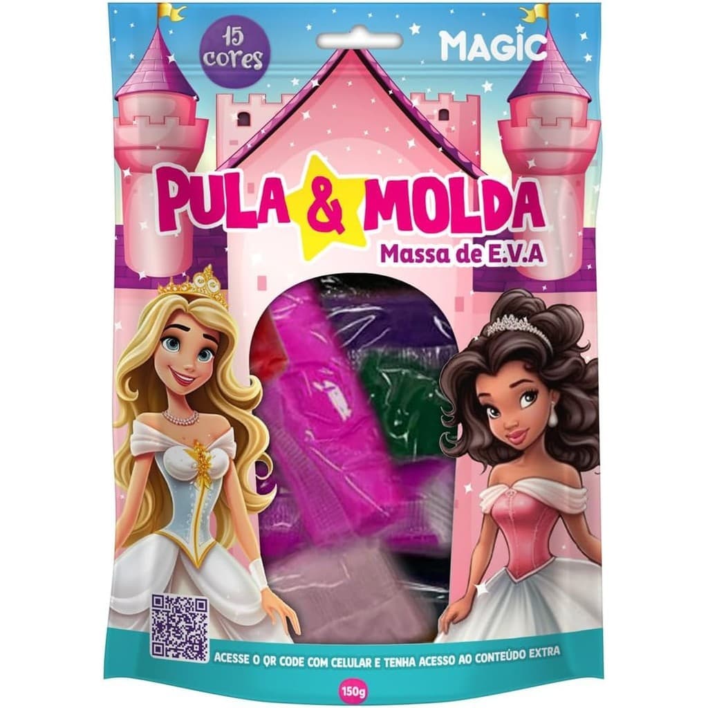 Livro Massa De E.V.A Pula E Molda 15 Cores E 150G Magic Kids Princesas
