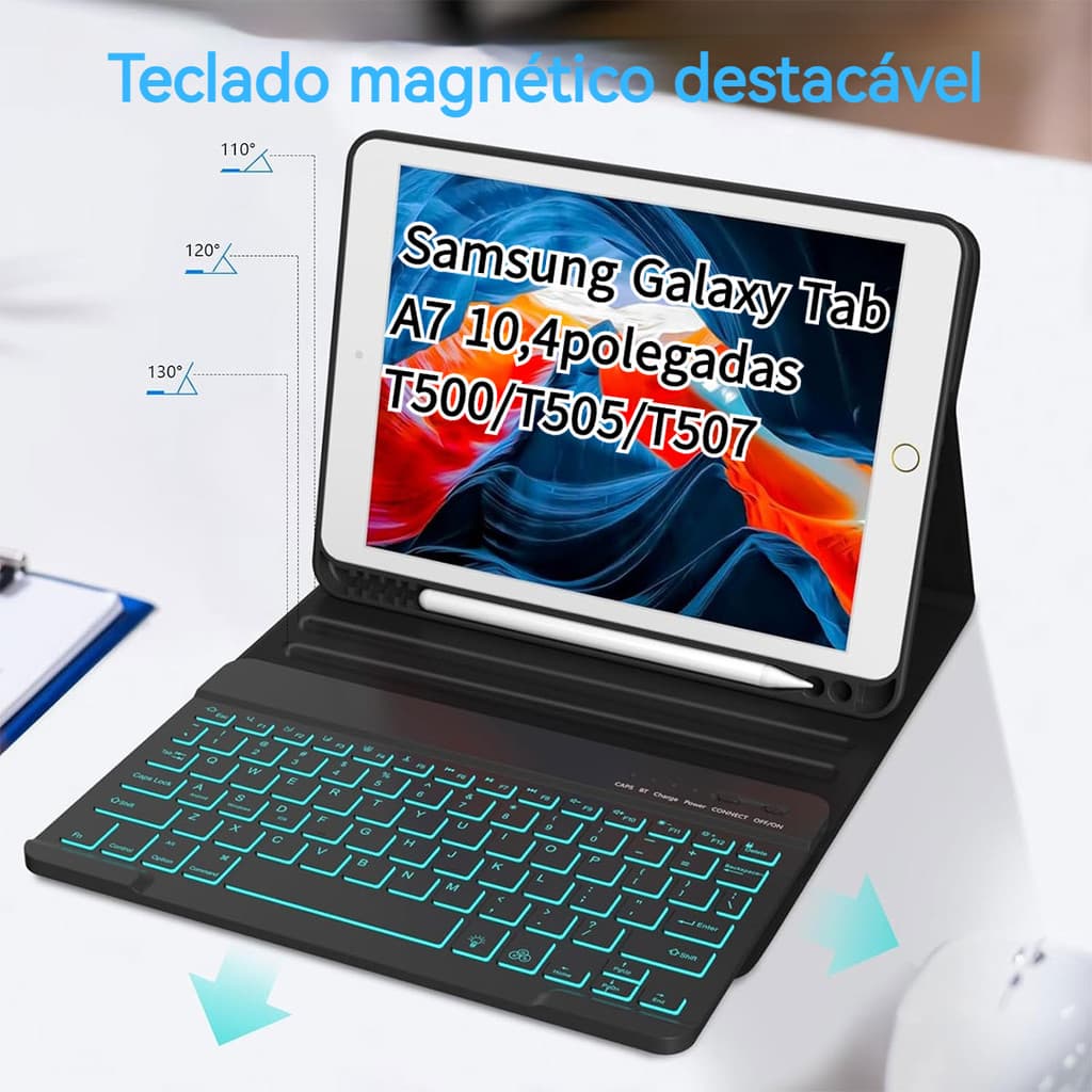 capa tablet com teclado iluminado para Samsung Tab A7 10,4polegadas T500/T505