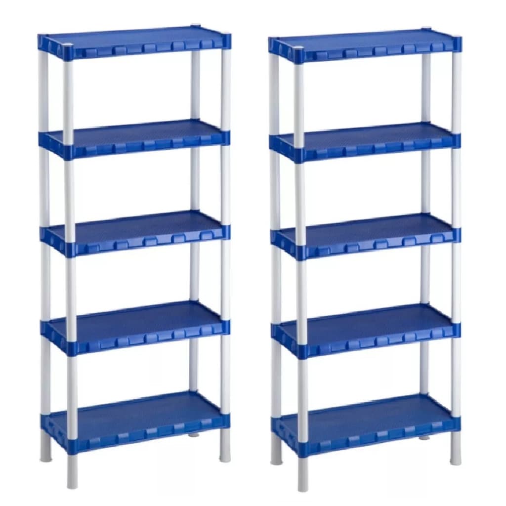 Kit 2 Estante Plástica Organizadora Azul Com 5 Prateleiras