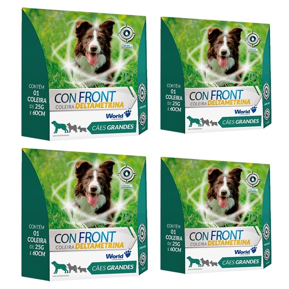 KIT 4 UN Coleira Antipulgas e Carrapatos Para Cães G ConFront 25g 60 cm World