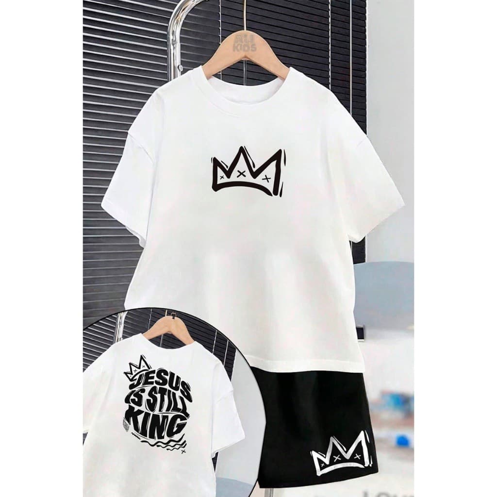 kit Conjunto Infantil e Juvenil Gospel Camiseta e Shorts Menino e Menina 4 ao 16 100% Algodão