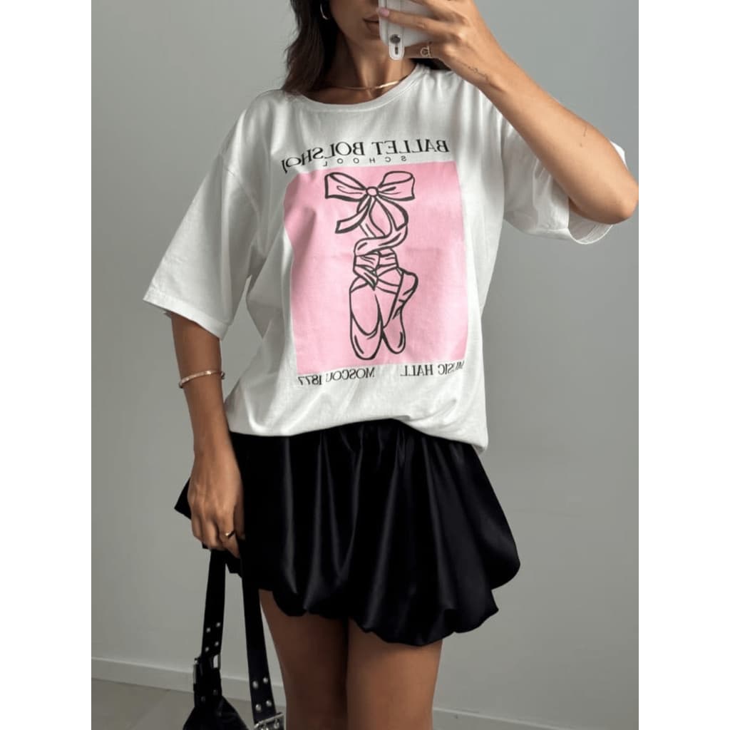 Camiseta Feminina Gola Redonda Estampa BALLET Blusa Algodão Premium