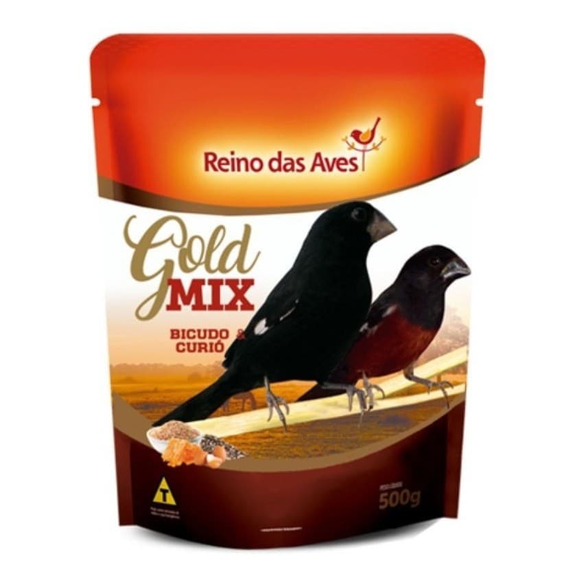 Curió e Bicudo Gold Mix Reino das Aves 500g Ração Para Pássaros Granívoros Alimento Completo