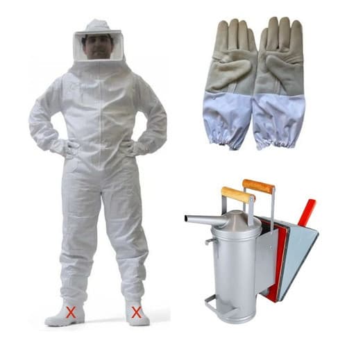 Macacão Apicultor Brim, Fumigador Pintado Zatti e Luva Zatti
