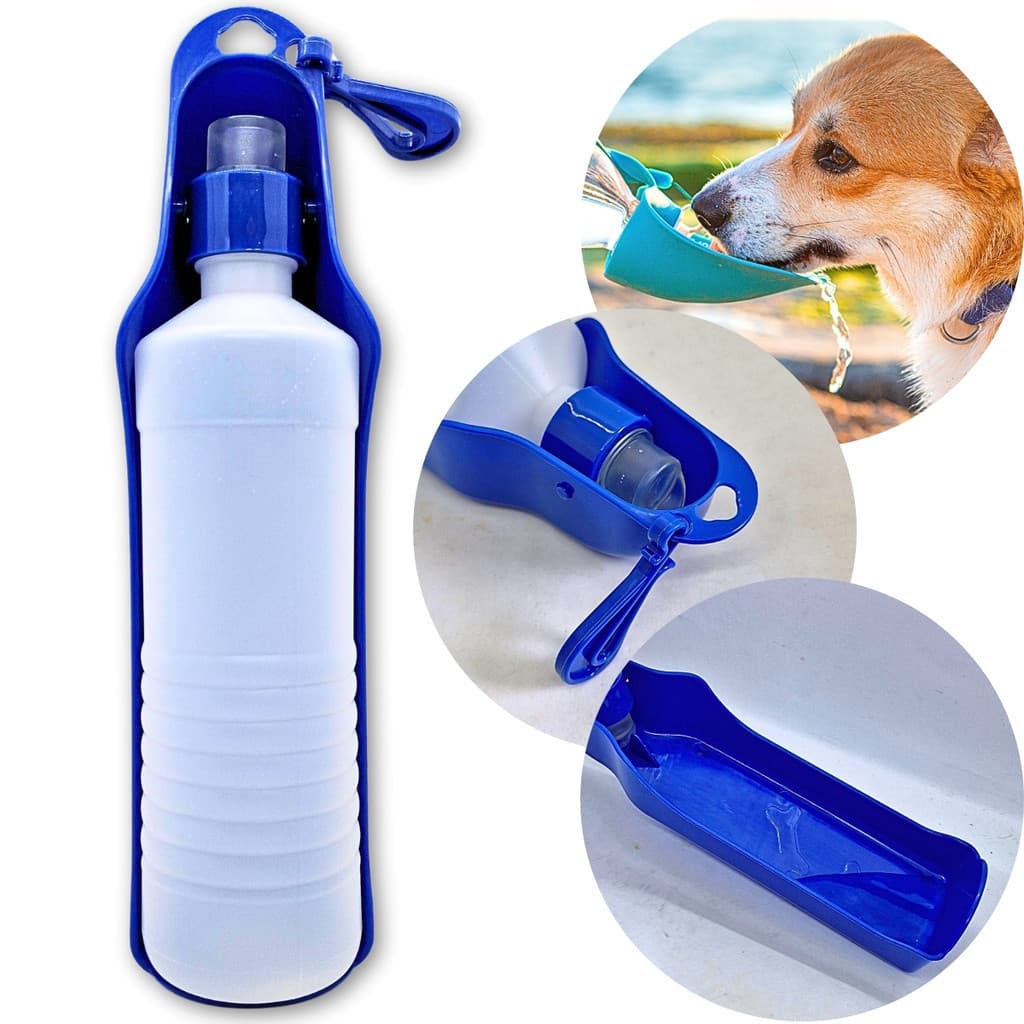 Garrafa de Água Portátil Bebedouro Pet Cachorro Passeio Viagens 500ml Azul