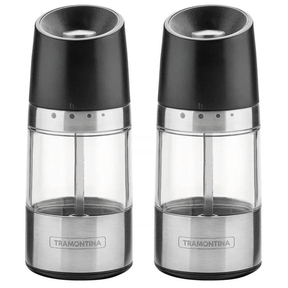 Kit 2 Moedores de Sal Pimenta Tramontina Realce Manual Temperos Especiarias Aço Inox Acrílico