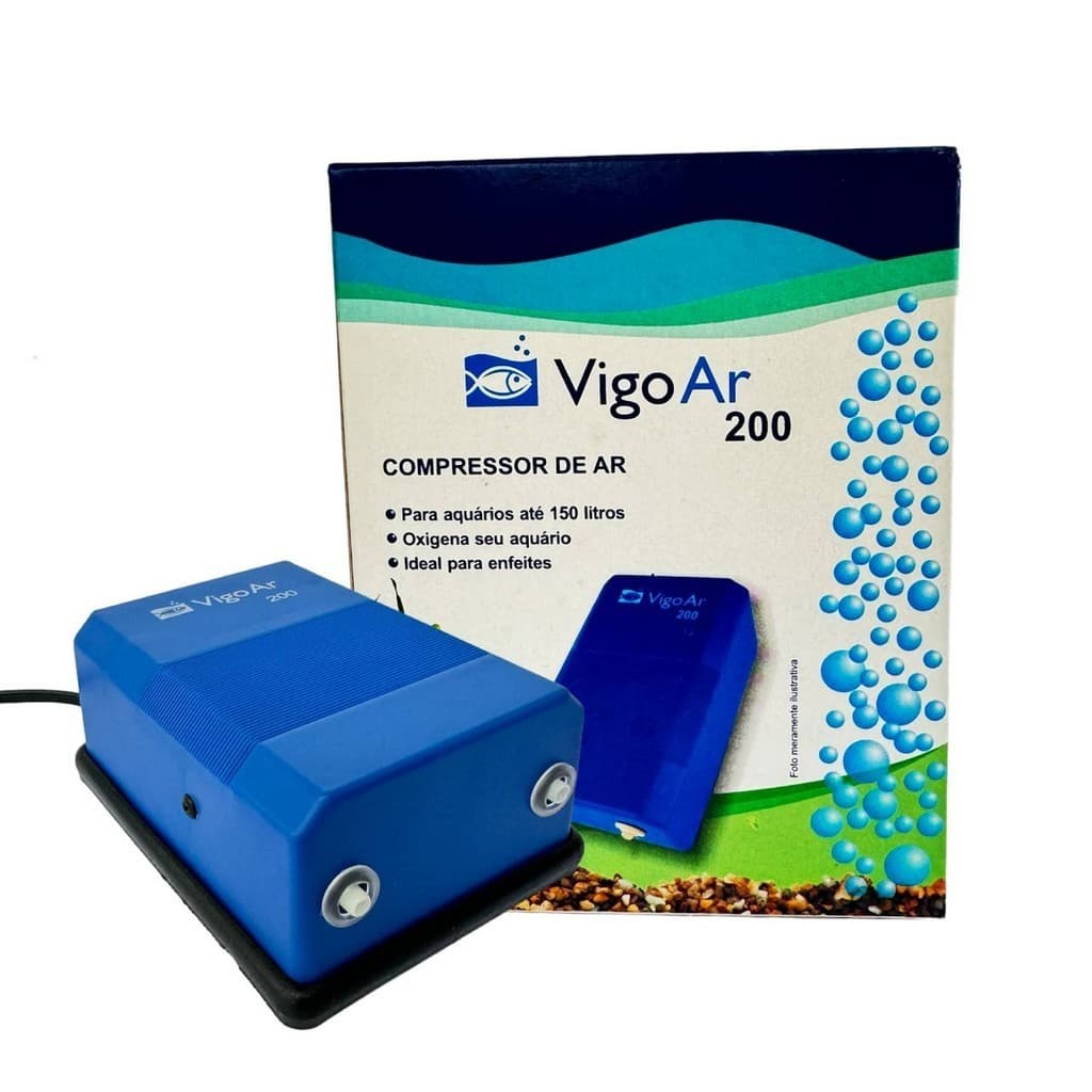 Compressor De Ar Vigoar 200 P/ Aquário ate 150L 2 saidas