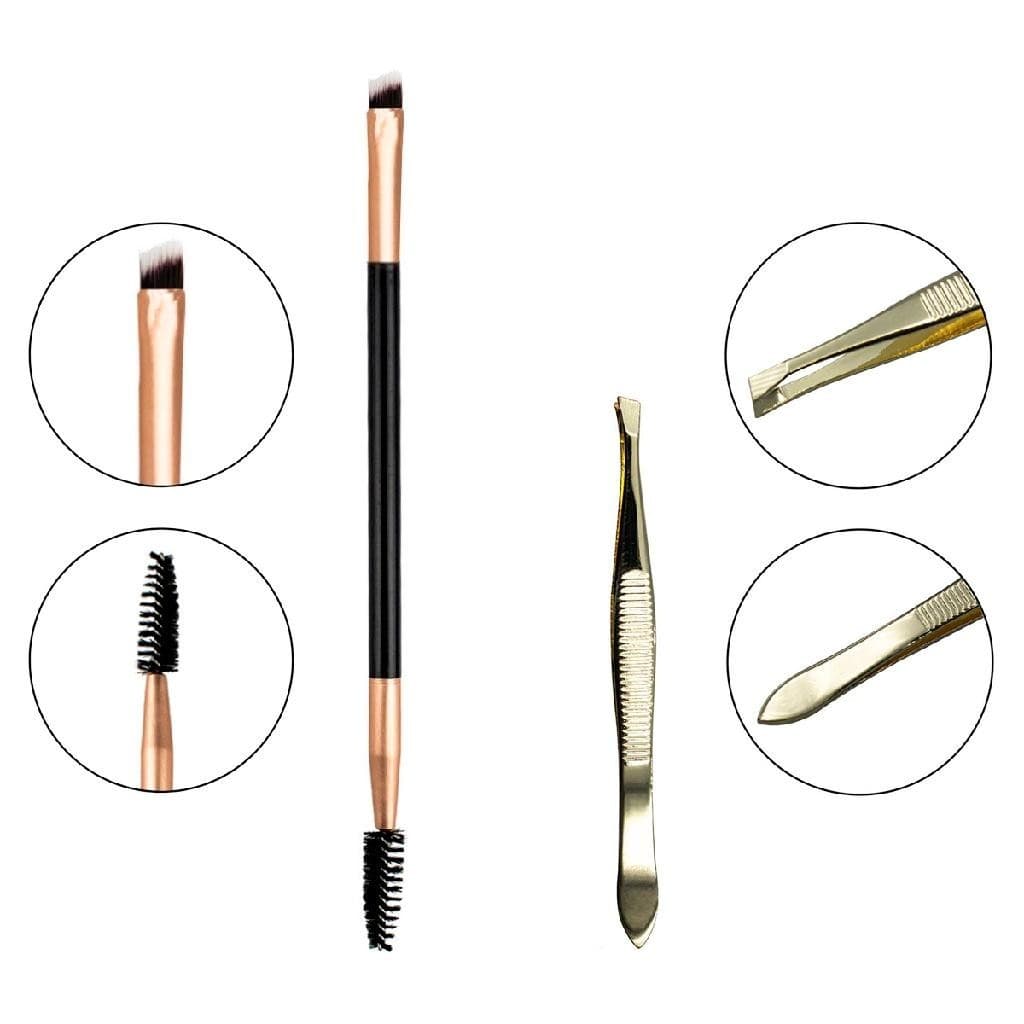 Kit Pincel Chanfrado Escovinha + Pinça Chanfrada Sobrancelha Beleza
