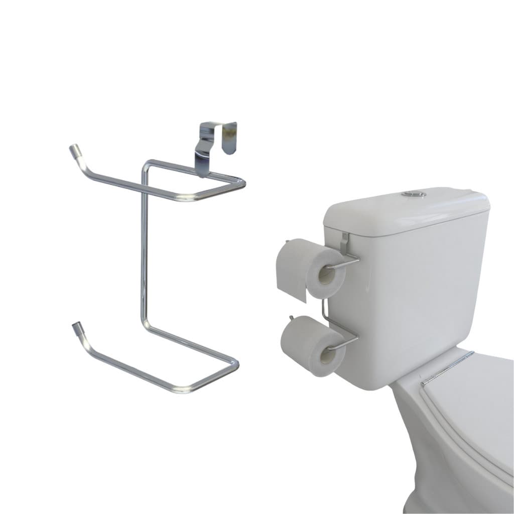Suporte Papel Higiênico Duplo Caixa Acoplada Vaso Privada Metal Cromado Alumínio Banheiro Duplo inox