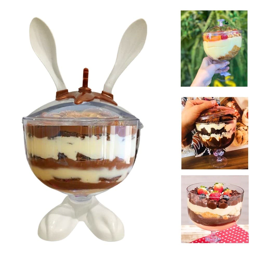 Taça Americana Decorativa Ovo De Páscoa na taca Coelho Com Colher Bolo Gourmet 1250ml