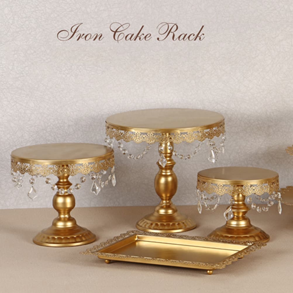 rack De Bolo De Ferro Forjado De Metal/Bandeja Frutas Pastelaria (Médio Dourado Com Cristal)