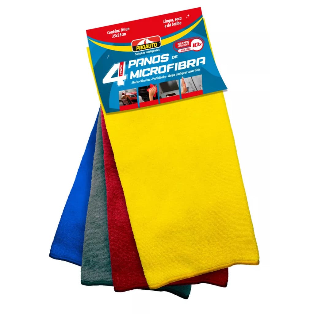 Kit 4 Panos Microfibra Proauto 35x35 Cm Limpeza Automotiva