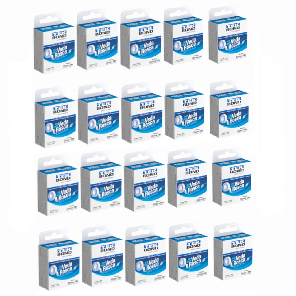Kit 20 Fitas Veda Rosca Teflon 10 Metros 12mm Tubos Conexões Tekbond