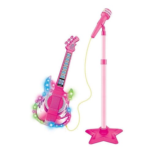 Novo Microfone Com Pedestal E Guitarra Infantil Rock Show