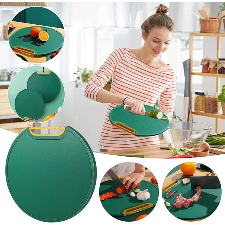 Tábua de Corte Antiderrapante Anti-mofo Redonda 30cm com Suporte - Corte carnes, legumes e frutas