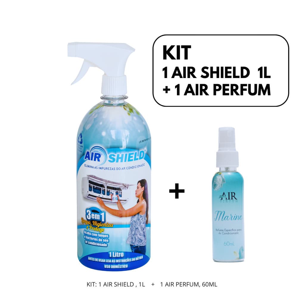 Kit Higienizador Bactericida Ar Condicionado Air Shield Spray 1 Litro + Aromatizador