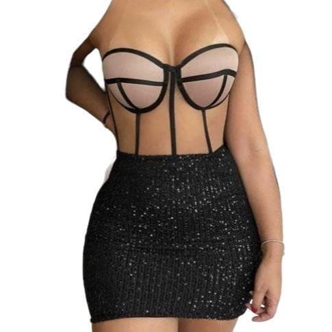 Saia Paete Feminina Cintura Alta Brilhante Lantejolas Moda Balada