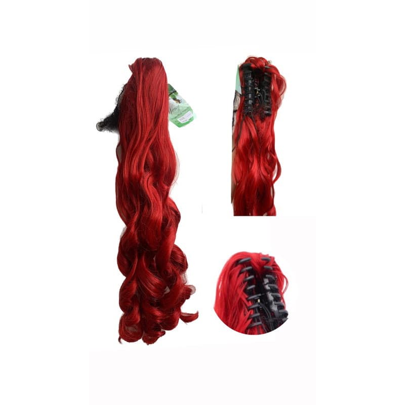 Cabelo ondulado orgânico Rabo De Cavalo com presilha VERMELHO  - 70 cm 150g
