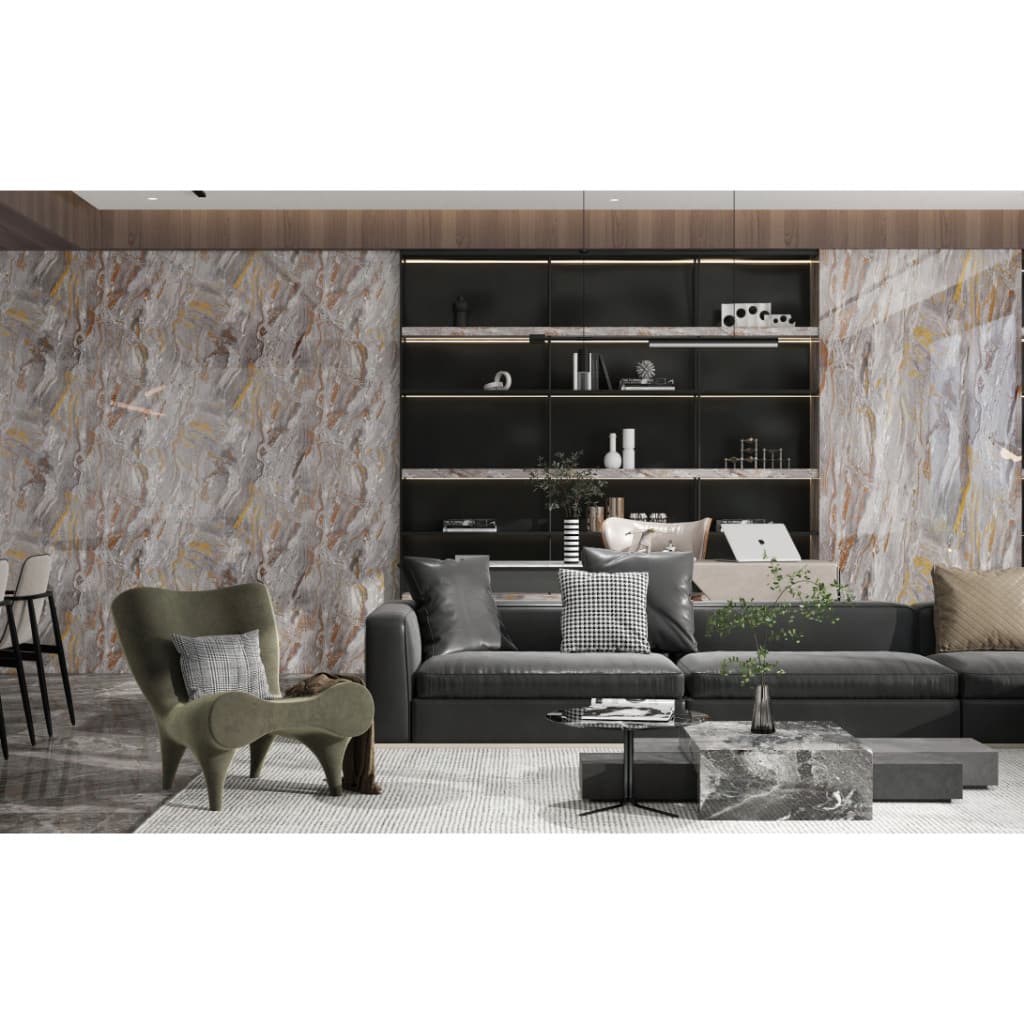 Papel De Parede Adesivo 5 Metrosx45cm Marmore Cinza dourado Lavável Colante Quarto, Sala e Cozinha