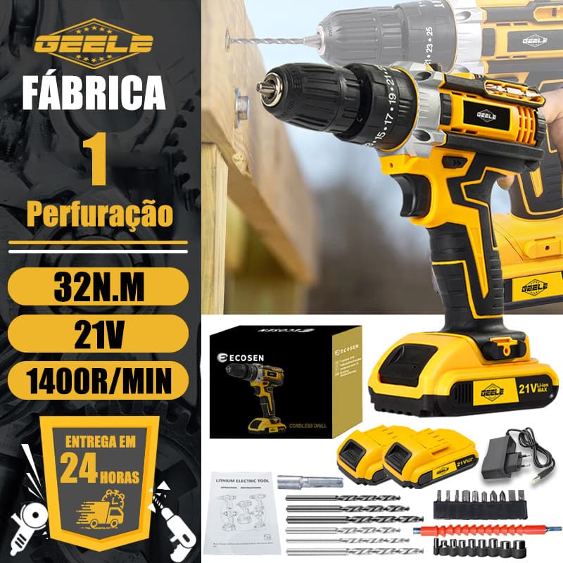 Parafusadeira e Furadeira 2 Baterias 21v com acessórios