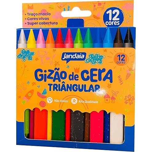 Gizão de Cera Triangular 12 Cores Curto Jandaia | Giz de Cera Alta Qualidade