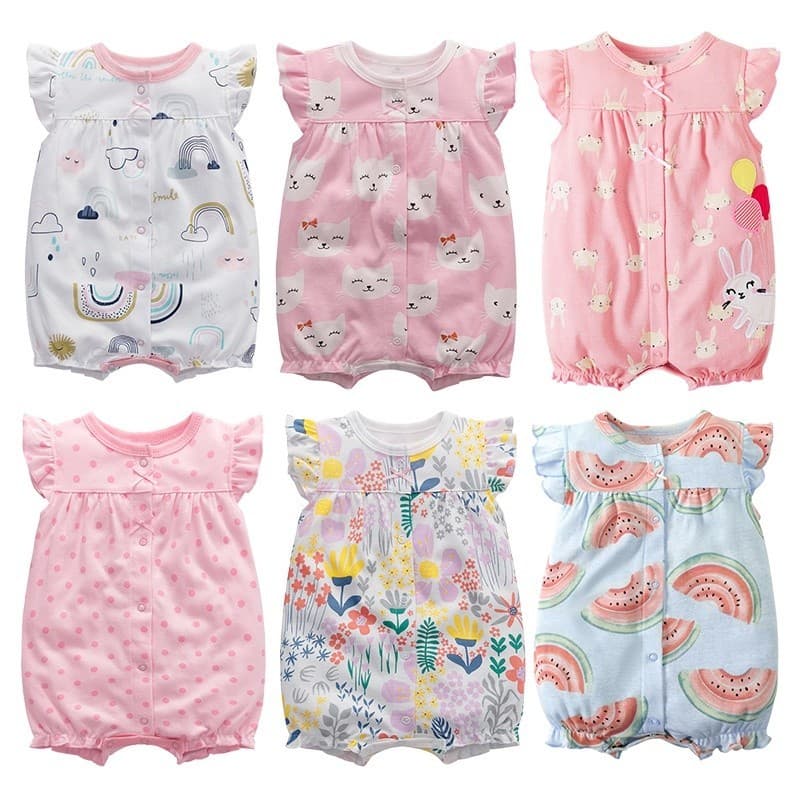 Roupas Para Bebês De Manga Curta Romper Baby Girl Cotton 0-24M Recém-Nascidos Jumpsuits
