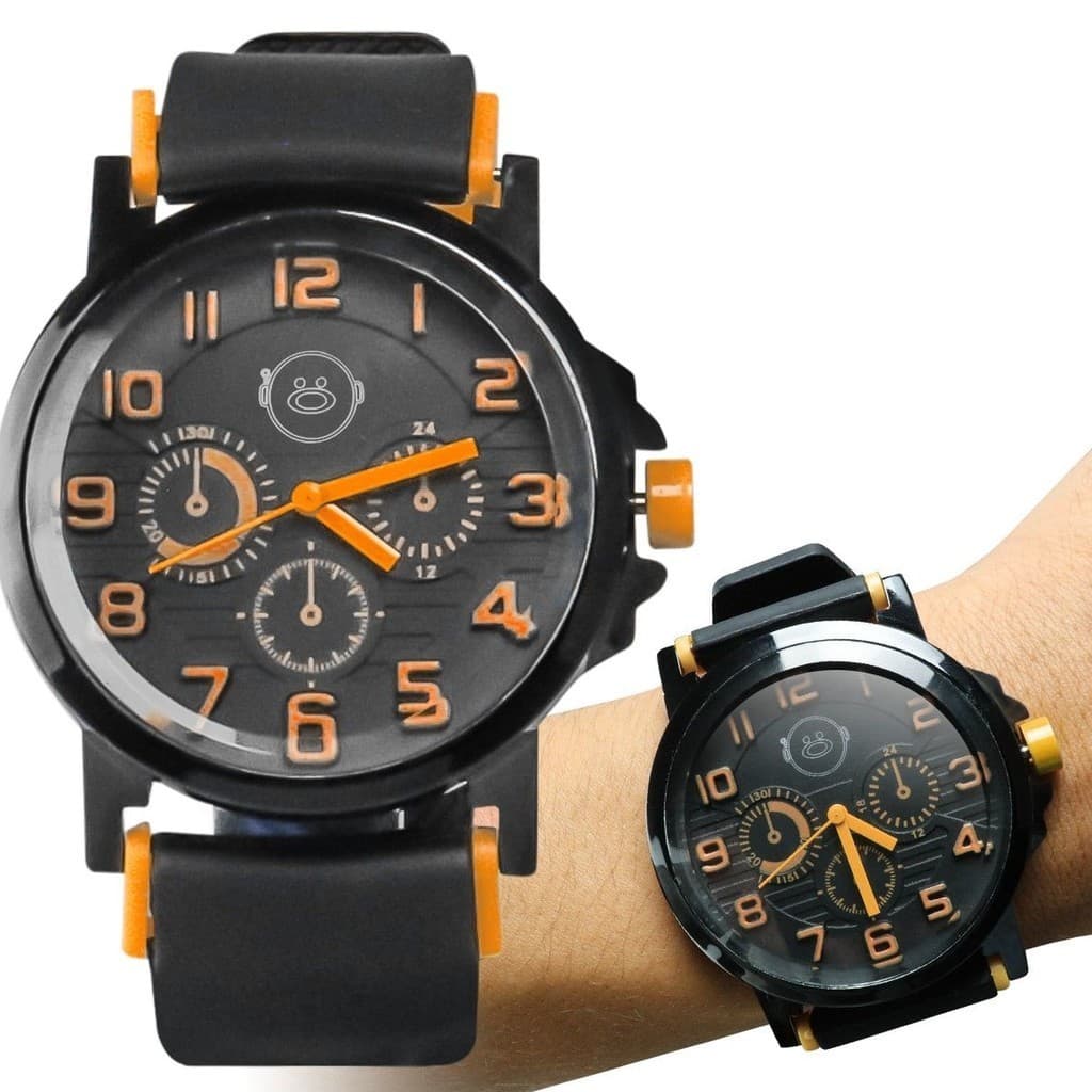 Relogio aço inox preto qualidade premium social casual original ajustavel laranja presente analogico