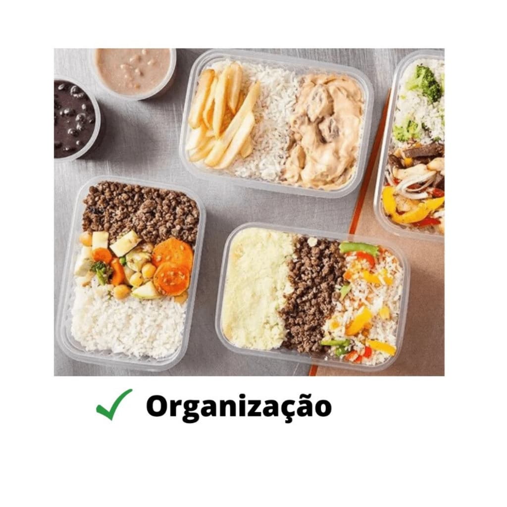 24 Marmita Descartável C/ Tampa 250ML Embalagem Recipiente Pote Vasilha Marmita Fit Fitnes Retangular P/ Comidas Freezer