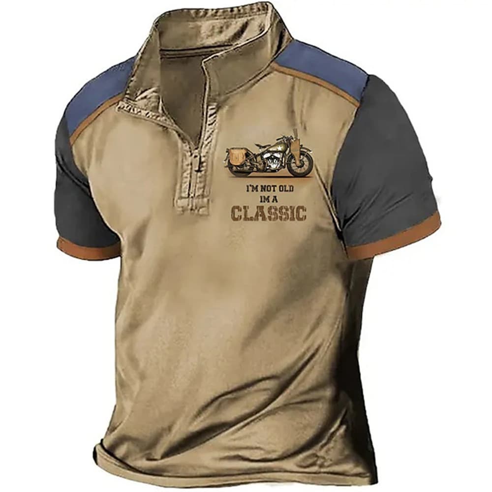 Camisa POLO de manga curta masculina Retro, camisa POLO com lapela e zíper, impressão de motocicleta 3d, roupa Casual de alta qualidade