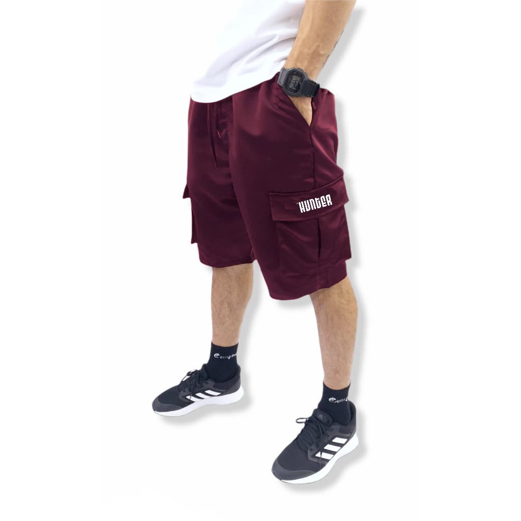Bermuda Cargo Corta Vento Verão Masculina 5 Bolsos Bordo