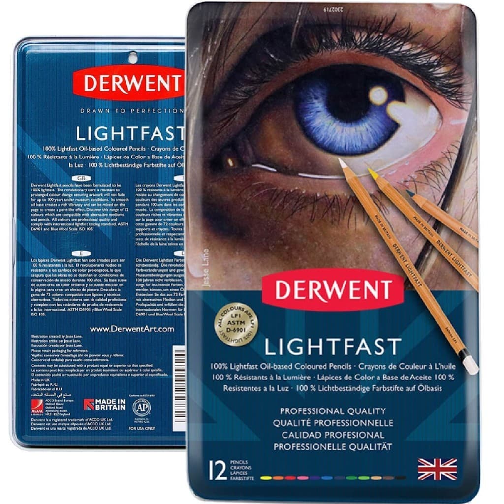 Lápis de Cor Derwent Lightfast Estojo Lata 12 Cores