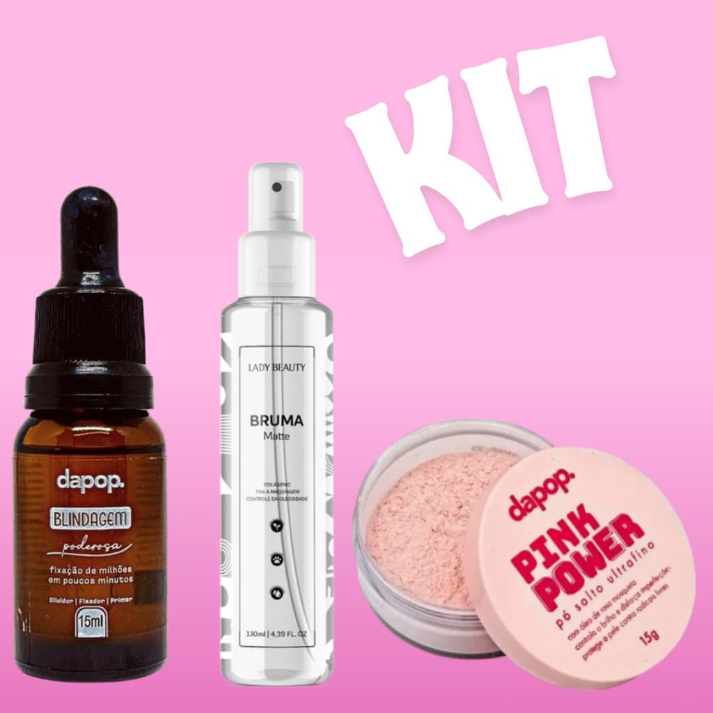 Kit Blindagem Poderosa 15 ml + Bruma Fixadora Refrescante + Pó Rosa Mosqueta Pink Power