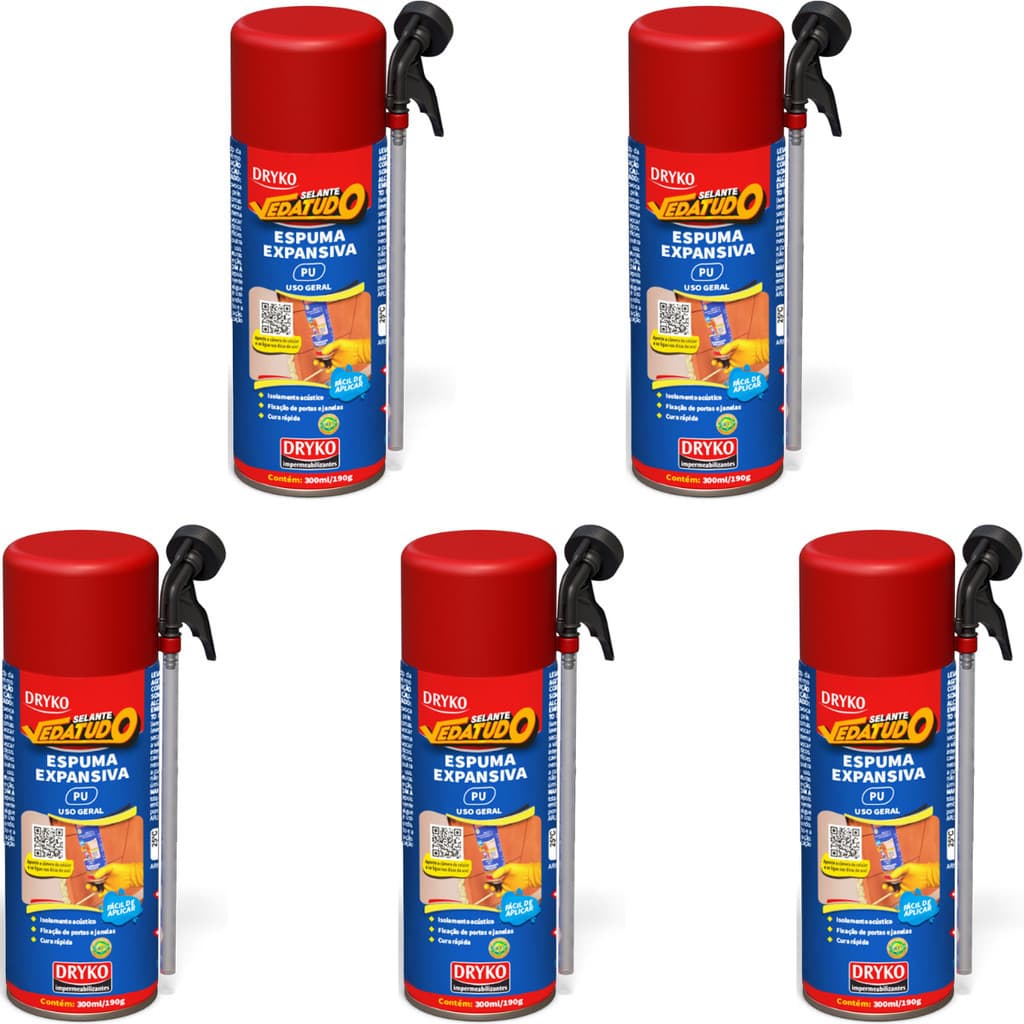5 Espuma Expansiva Porta Janela Uso Geral Obra Vedatudo Vedação Batente Fixação Isolamento 300ml