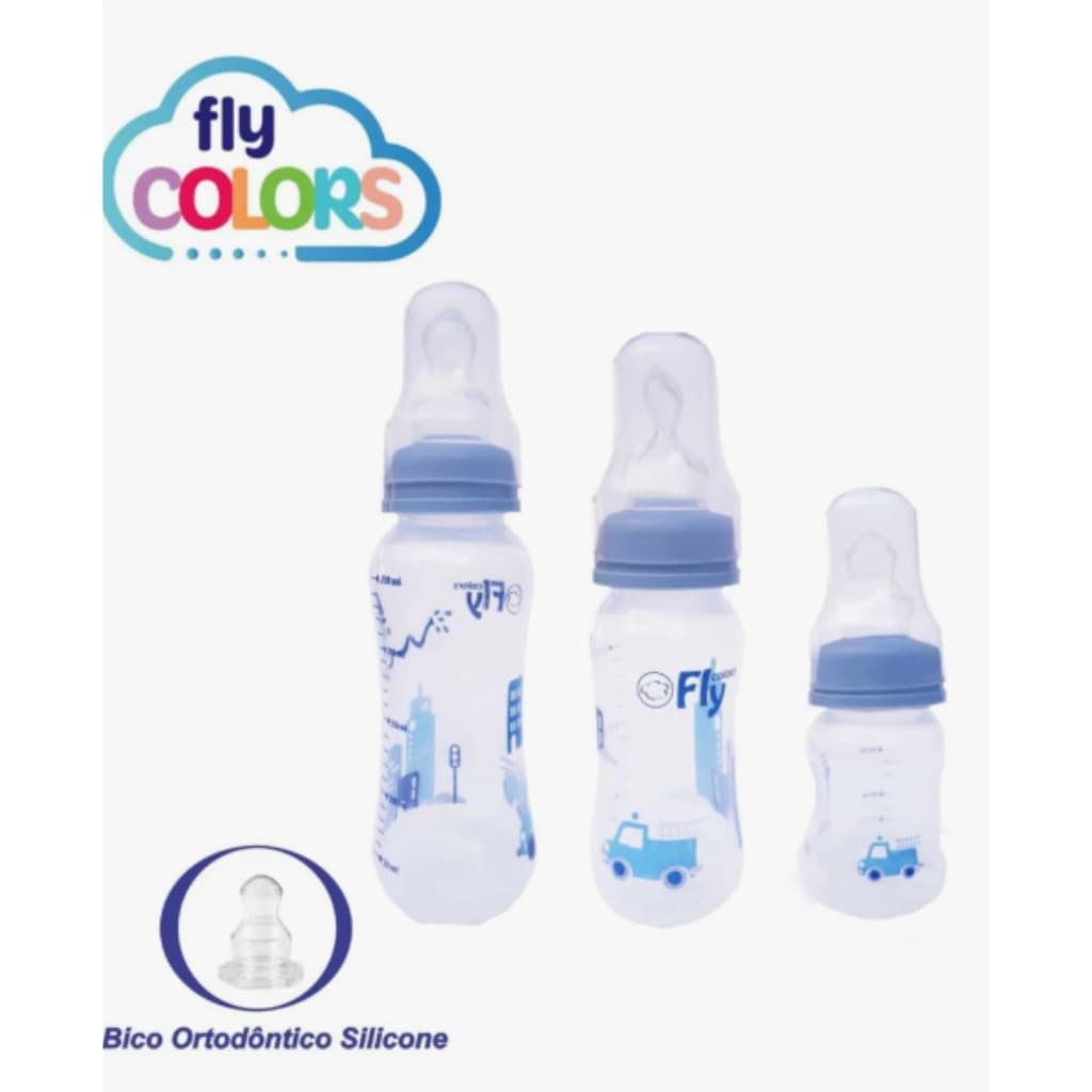 Kit 3 Mamadeiras Fly Bico Ortodôntico Silicone Anticólica (80ml, 150ml, 250ml)
