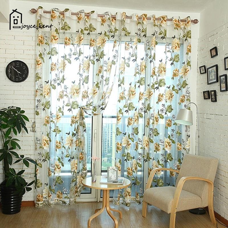 Cortina Decorativa De Porta De Vidro , De Voile Peônia Para Quarto , Tule Com Pingentes De Presunto De Renda Janela Fran