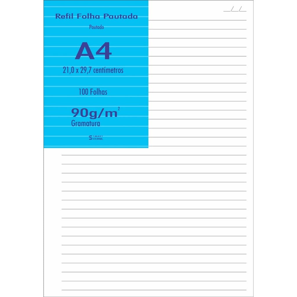 Papel A4 Offset Branco 90g Pautado 100 Folhas 21x29,7cm A4