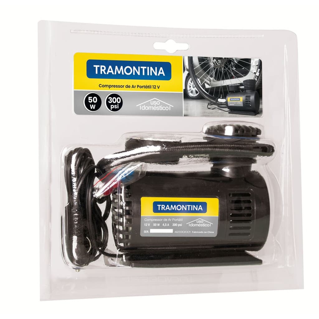 Compressor Ar Portátil Para Carros 300psi 50w 12v Tramontina