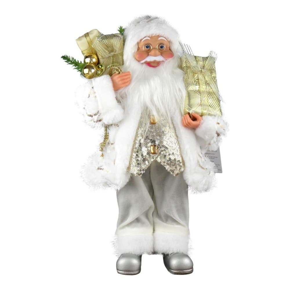 Papai Noel Com Presentes De Natal Branco Dourado 30cm